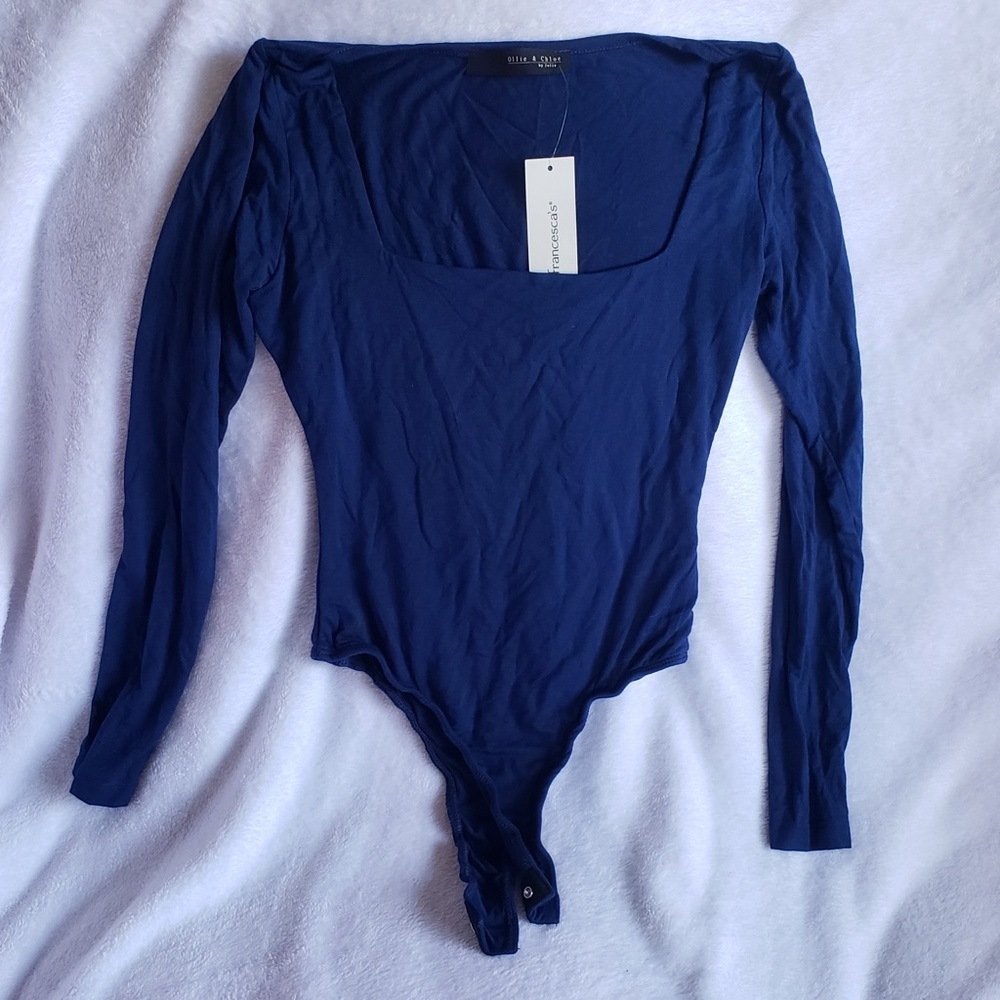 Dark Blue Long Sleeve Square-Neck Bodysuit